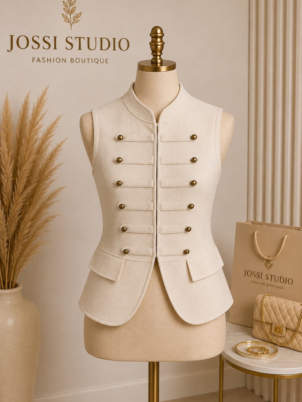 Women's Cream Military-Style Vest